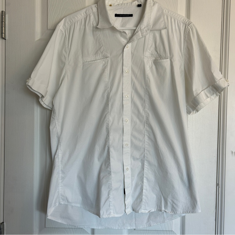 7 Diamonds Men's White Short Sleeve Shirt, Size Large